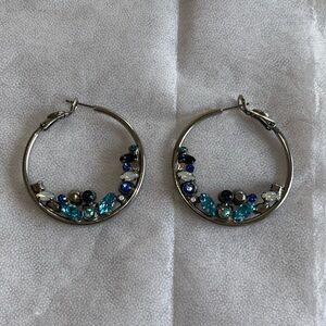 Sorrelli DISCONTINUED Electric Blue faceted stones hoop earrings